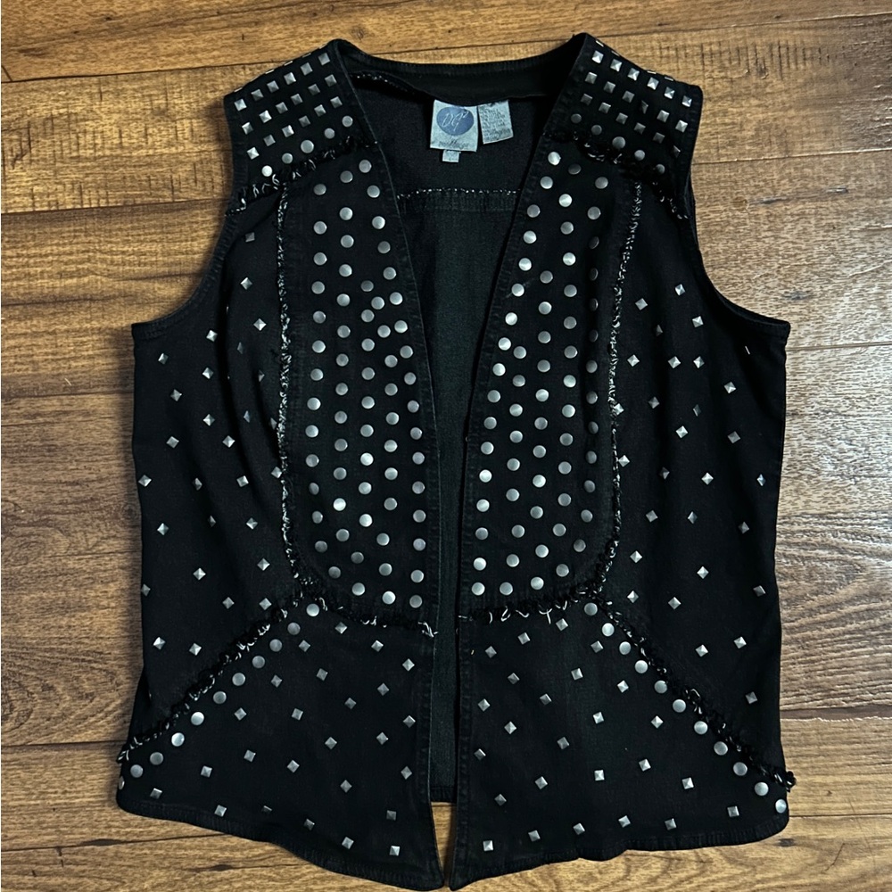DG2 Diane Gilman ~ Size Large ~ Black Denim W/ Silver Studded Jacket Vest - Picture 13 of 15